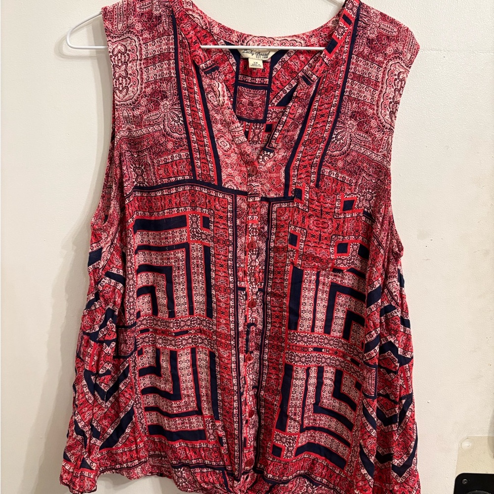 Lucky Brand Red and Blue Geometric Blouse